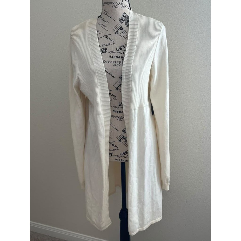 Madison Women XL Ivory Cotton Cashmere Open Front Rib Cardigan Sweater 1388001